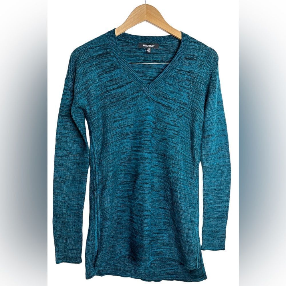 Ellen Tracy Sweater‎ Womens Green V-Neck Knit Long Sleeve Size Small